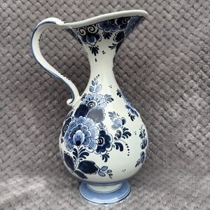 VTG Velsen Delft Blue White Peacock Pitcher Ewer Holland Flora 719 Art Nouveau